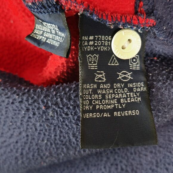 Vintage Tommy Hilfiger Fleece Mens Large Red Blue Rugby Stripe Pullover 2002 - Picture 7 of 9